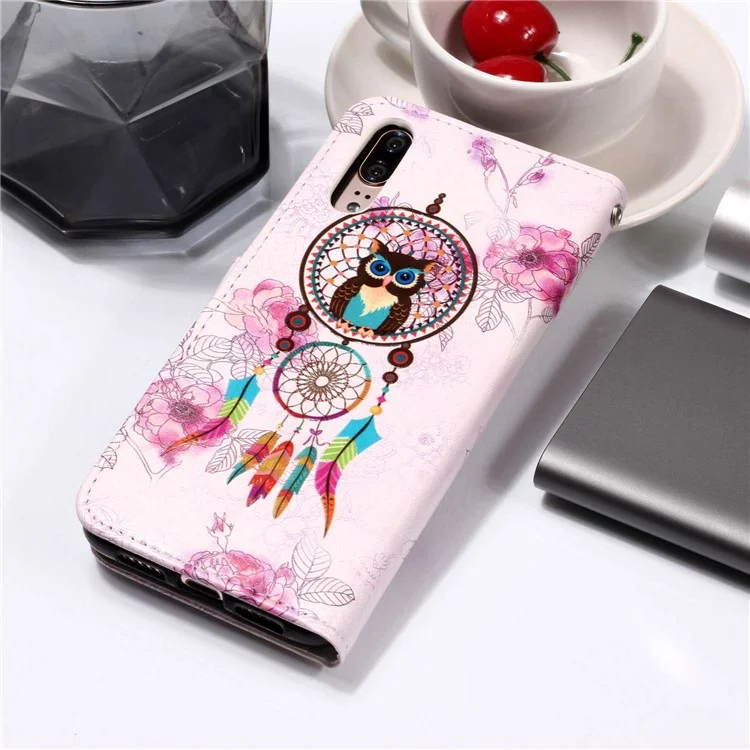 Pattern Printing Embossed Wallet Leather Stand Case for Huawei P20 - Dream Catcher