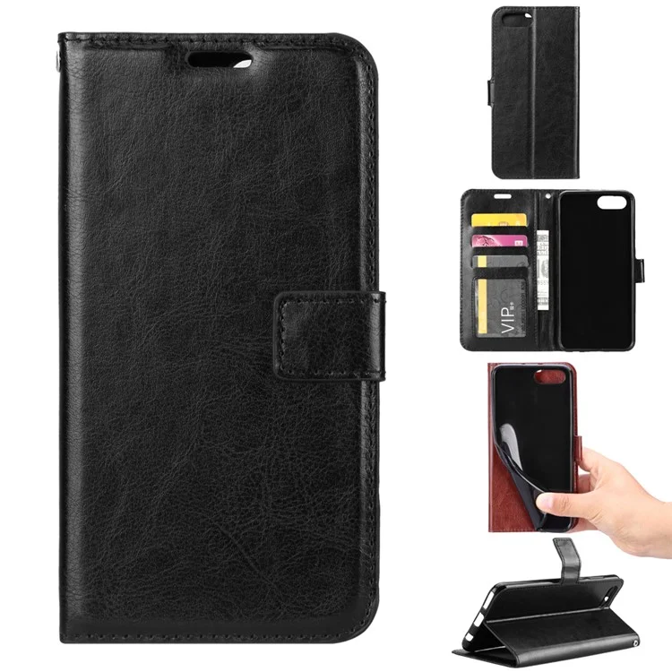 Crazy Horse Texture Wallet Stand Leather Phone Case for Huawei Y5 (2018)  - Black