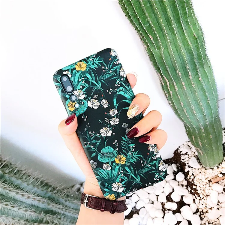 Floral Patterned Hard PC Mobile Phone Protective Back Cover for Huawei P20 Pro