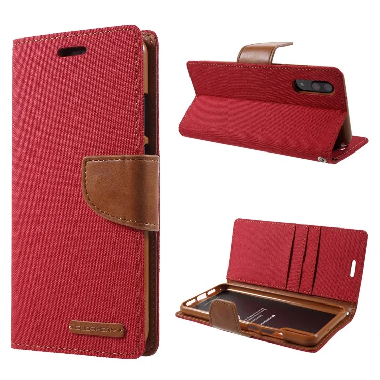 MERCURY GOOSPERY Canvas Diary Stand Leather Wallet Case for Huawei P20 - Red