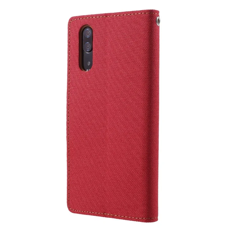 MERCURY GOOSPERY Canvas Diary Stand Leather Wallet Case for Huawei P20 - Red