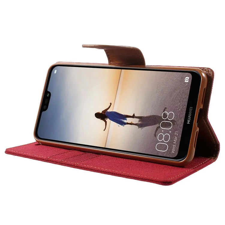 MERCURY GOOSPERY Canvas Diary Stand Leather Wallet Case for Huawei P20 - Red