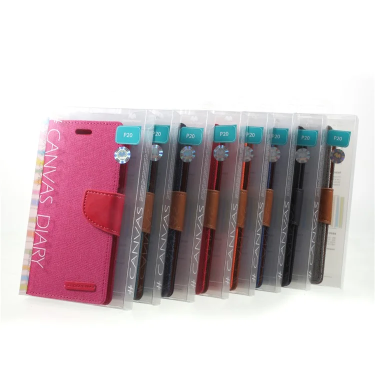 MERCURY GOOSPERY Canvas Diary Stand Leather Wallet Case for Huawei P20 - Red