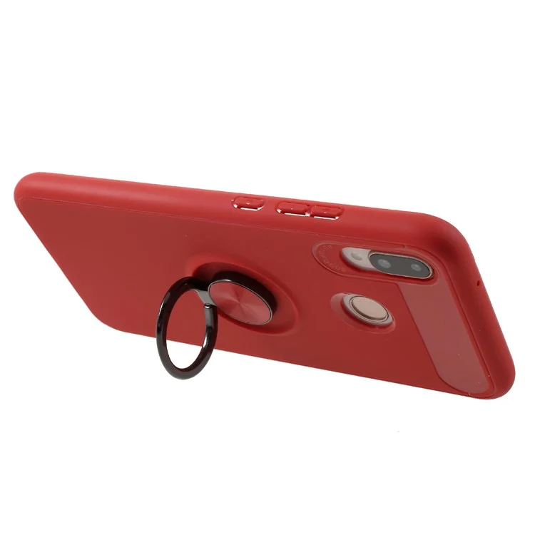For Huawei P20 Lite/Nova 3e (China) Rotating Ring Kickstand TPU Phone Case (Built-in Magnetic Metal Sheet) - Red