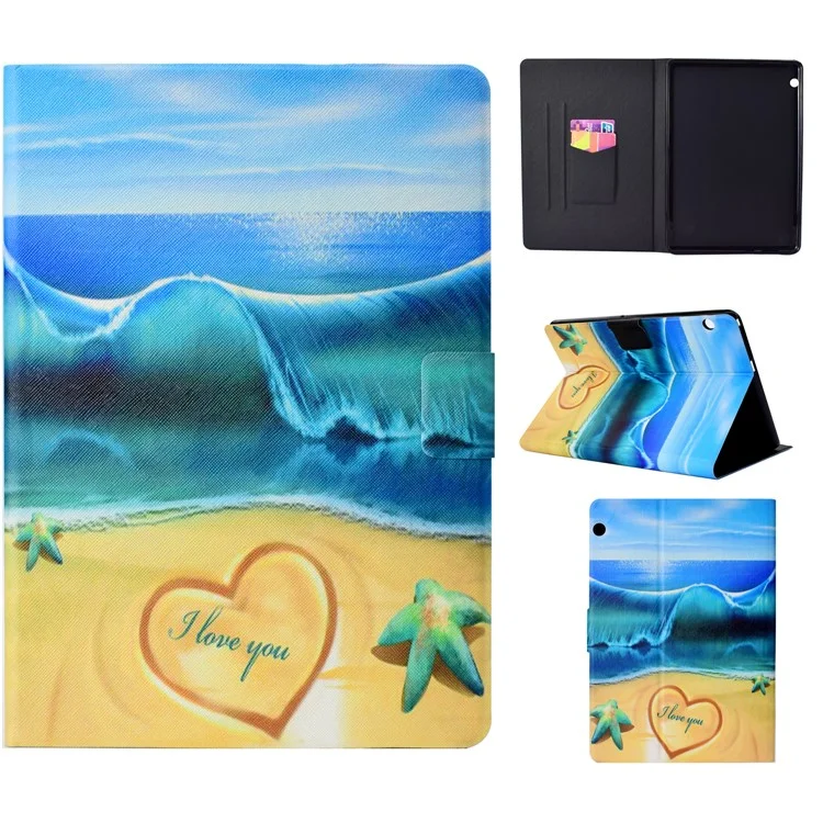 Pattern Printing Card Holder Stand Leather Case for Huawei MediaPad T3 10 - Summer Seaside