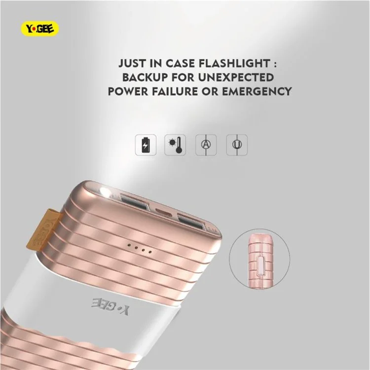 YOGEE YC503 Suitcase Pattern 5000mAh Wireless Charger Dual USB Portable Power Bank - Rose Gold