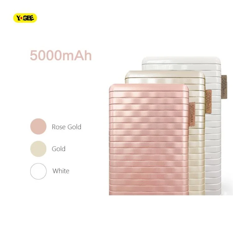 YOGEE YC503 Suitcase Pattern 5000mAh Wireless Charger Dual USB Portable Power Bank - Rose Gold