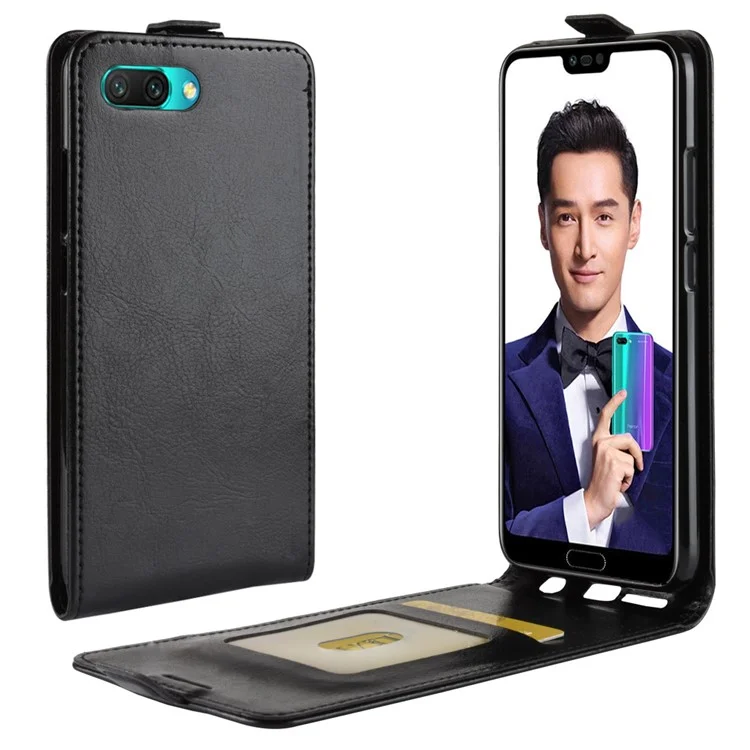 Crazy Horse Vertical Flip Card Holder Leather Case for Huawei Honor 10 - Black