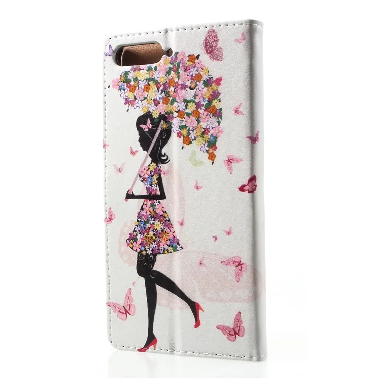 Patterned Stand Leather Wallet Case for Huawei Y6 (2018)/Honor 7A (without Fingerprint Sensor) - Flowered Girl Holding Umbrella