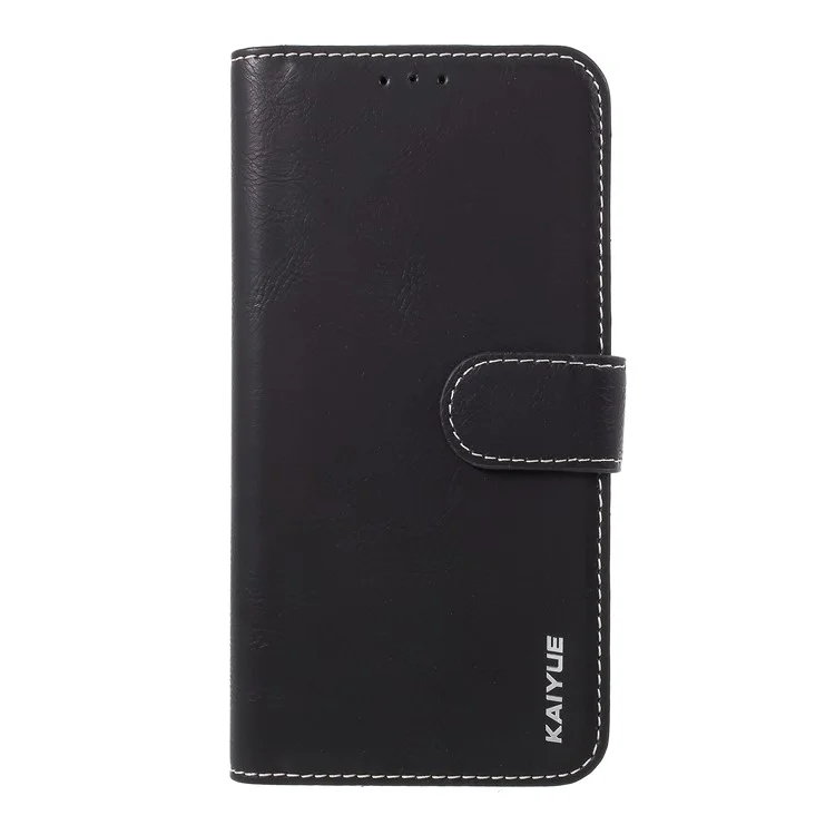 KAIYUE Stand Wallet Genuine Leather Folio Flip Mobile Phone Shell for Huawei P20 Pro - Black