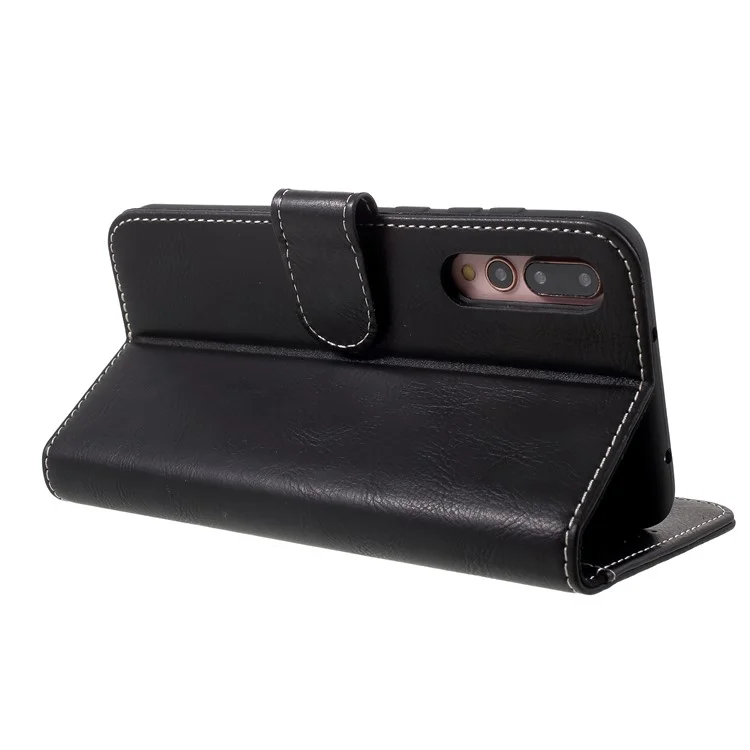 KAIYUE Stand Wallet Genuine Leather Folio Flip Mobile Phone Shell for Huawei P20 Pro - Black
