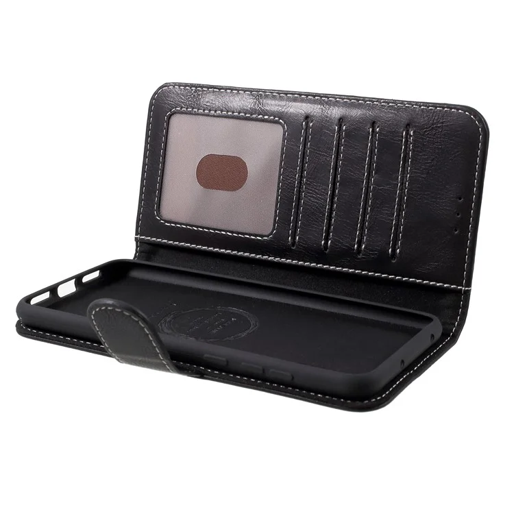 KAIYUE Stand Wallet Genuine Leather Folio Flip Mobile Phone Shell for Huawei P20 Pro - Black