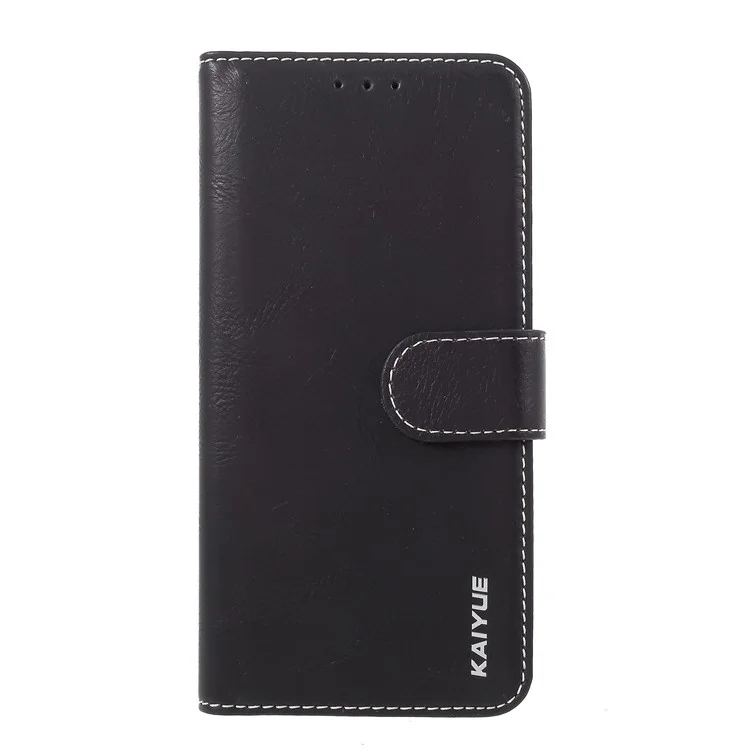 KAIYUE Genuine Leather Wallet Cell Phone Cover with Stand for Huawei P20 Lite / Nova 3e - Black