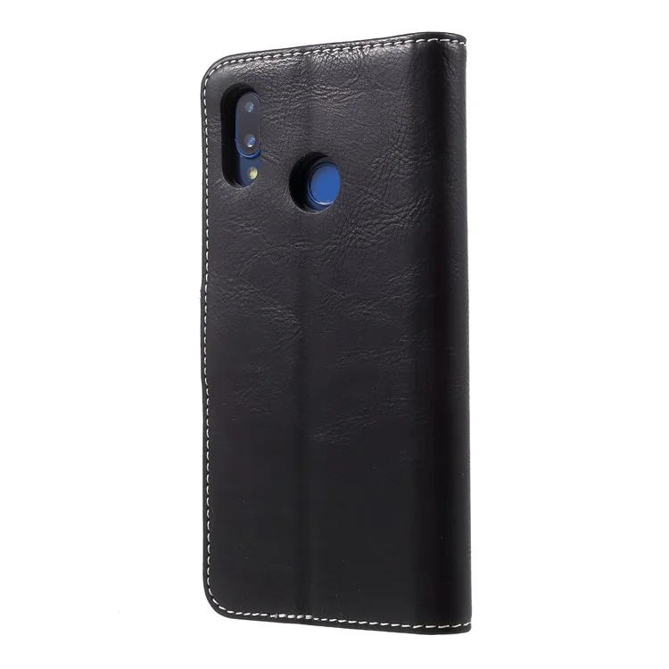 KAIYUE Genuine Leather Wallet Cell Phone Cover with Stand for Huawei P20 Lite / Nova 3e - Black