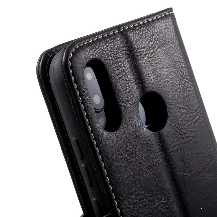 KAIYUE Genuine Leather Wallet Cell Phone Cover with Stand for Huawei P20 Lite / Nova 3e - Black