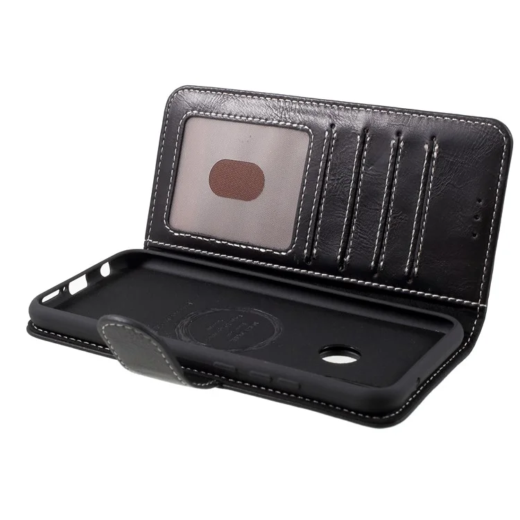 KAIYUE Genuine Leather Wallet Cell Phone Cover with Stand for Huawei P20 Lite / Nova 3e - Black