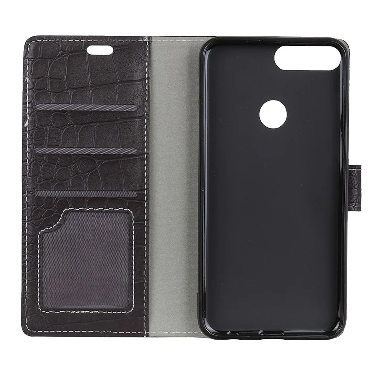 Vintage Crocodile Texture PU Leather Wallet Phone Case for Huawei Honor 9i (2018) 5.84-inch - Black