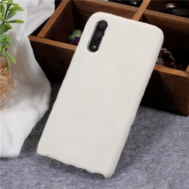 White - Fluffy Fur Coated Soft TPU Protector Mobile Phone Case for Huawei P20