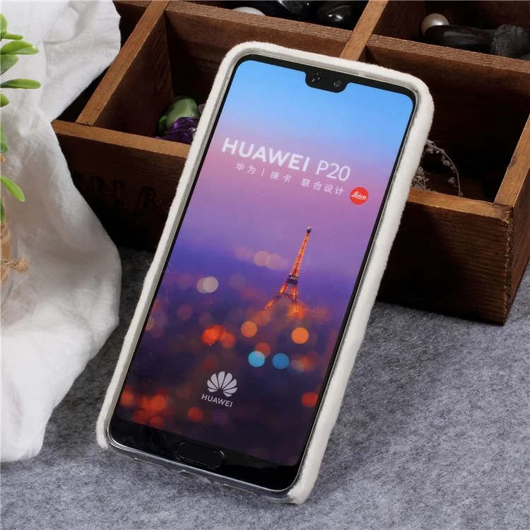 White - Fluffy Fur Coated Soft TPU Protector Mobile Phone Case for Huawei P20