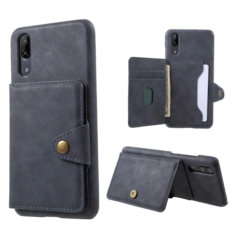 Grey - PU Leather Coated PC Wallet Mobile Phone Case with Kickstand for Huawei P20