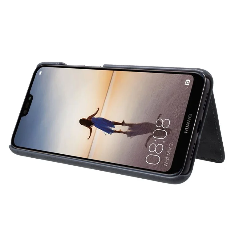 Grey - PU Leather Coated PC Wallet Mobile Phone Case with Kickstand for Huawei P20