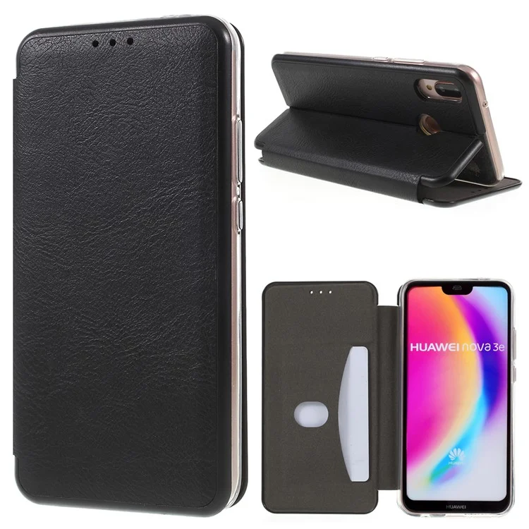 Auto-absorbed Leather Card Holder Case for Huawei P20 Lite / Nova 3e - Black
