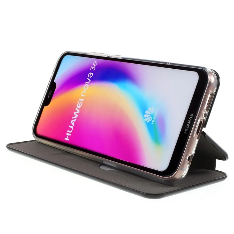Auto-absorbed Leather Card Holder Case for Huawei P20 Lite / Nova 3e - Black