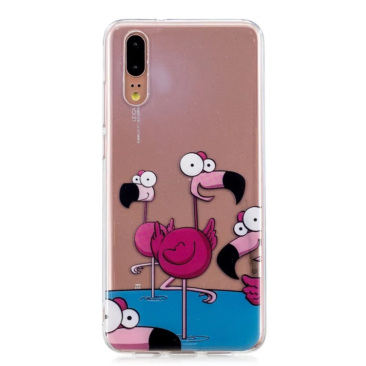 Pattern Printing IMD TPU Back Lightweight Casing for Huawei P20 - Cartoon Flamingo