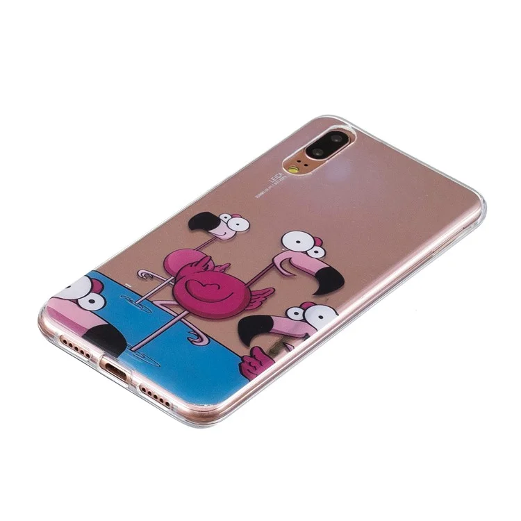 Pattern Printing IMD TPU Back Lightweight Casing for Huawei P20 - Cartoon Flamingo