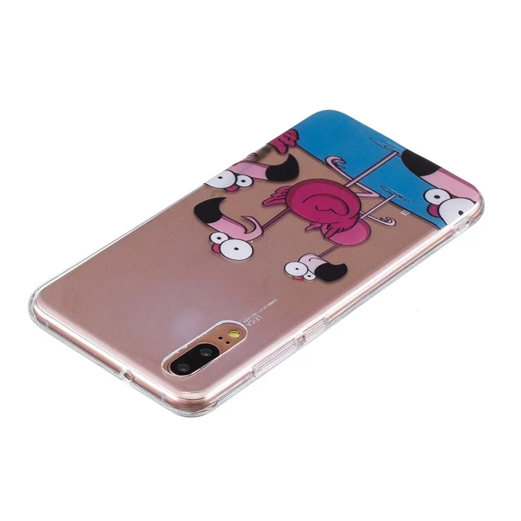 Pattern Printing IMD TPU Back Lightweight Casing for Huawei P20 - Cartoon Flamingo
