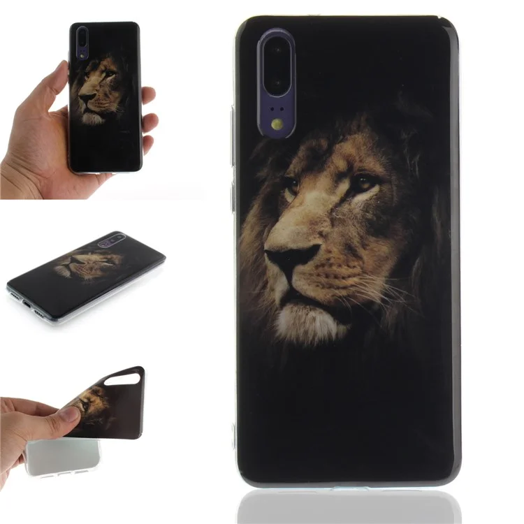 Brown Lion - Patterned IMD Soft TPU Back Case for Huawei P20
