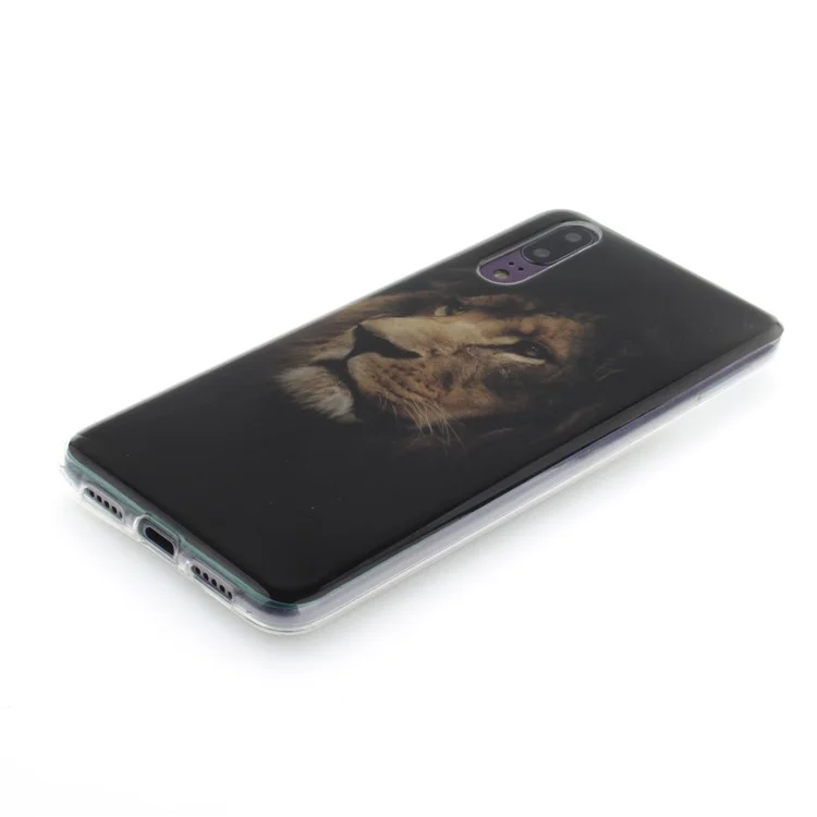 Brown Lion - Patterned IMD Soft TPU Back Case for Huawei P20
