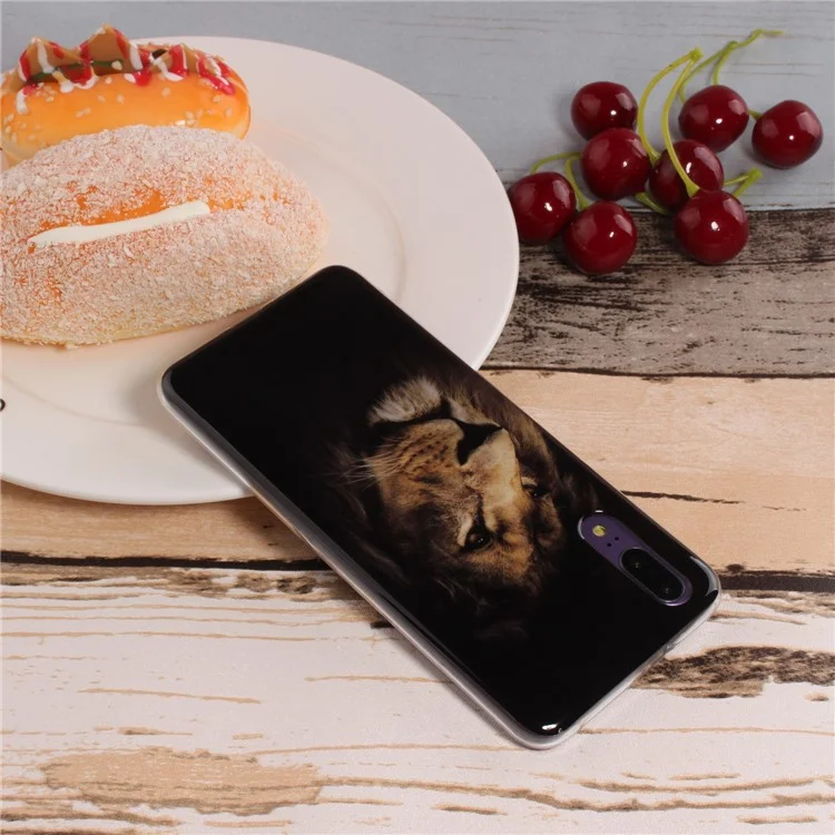 Brown Lion - Patterned IMD Soft TPU Back Case for Huawei P20