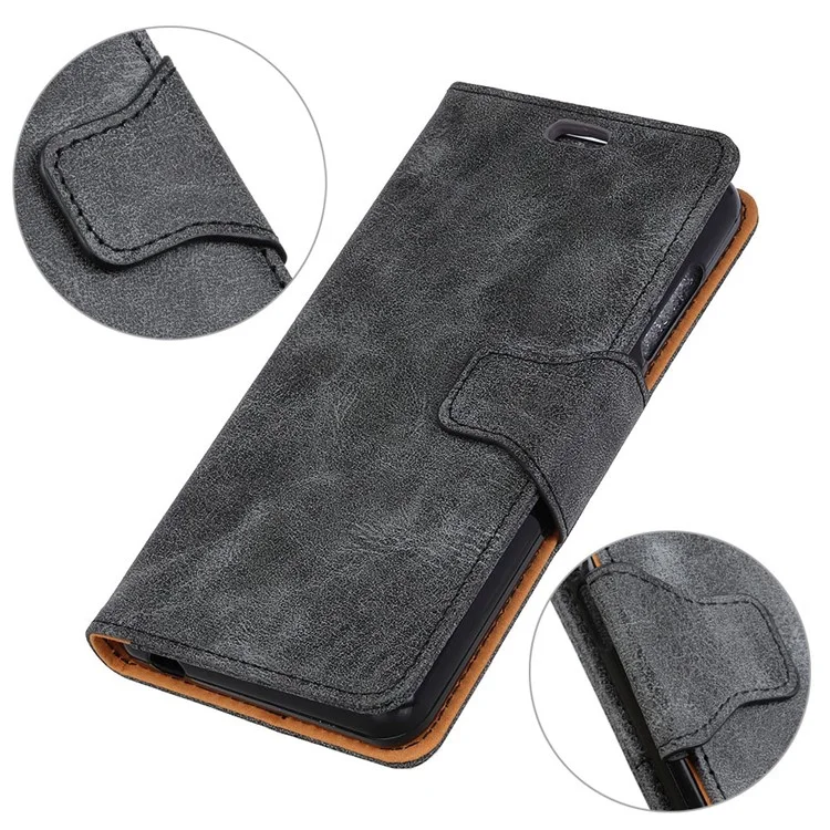 Grey - Retro Split Leather Wallet Cellphone Cover for Huawei Y5 Prime (2018)/Y5 (2018)