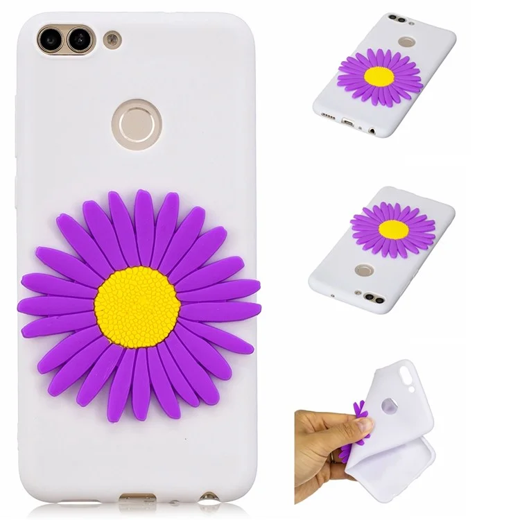 Purple Sunflower - 3D Cute Silicone Doll Pattern TPU Protective Cell Phone Case for Huawei P Smart/Enjoy 7S