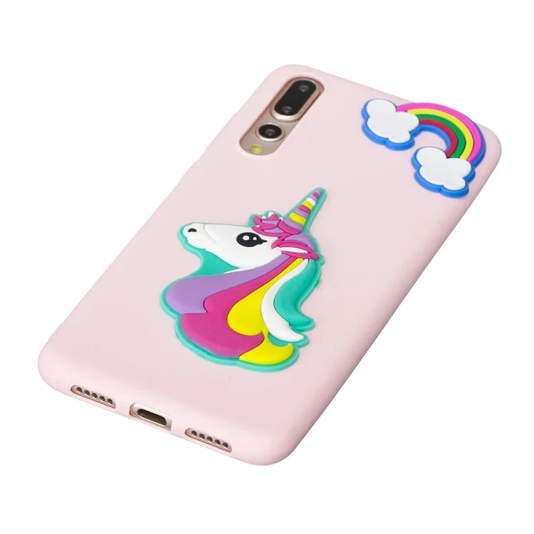3D Cute Silicone Doll Pattern TPU Cell Phone Case for Huawei P20 Pro - Unicorn and Rainbow Pink Background
