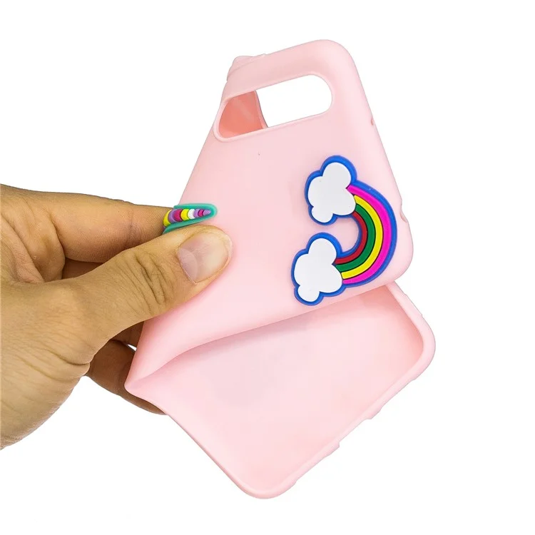 3D Cute Silicone Doll Pattern TPU Cell Phone Case for Huawei P20 Pro - Unicorn and Rainbow Pink Background