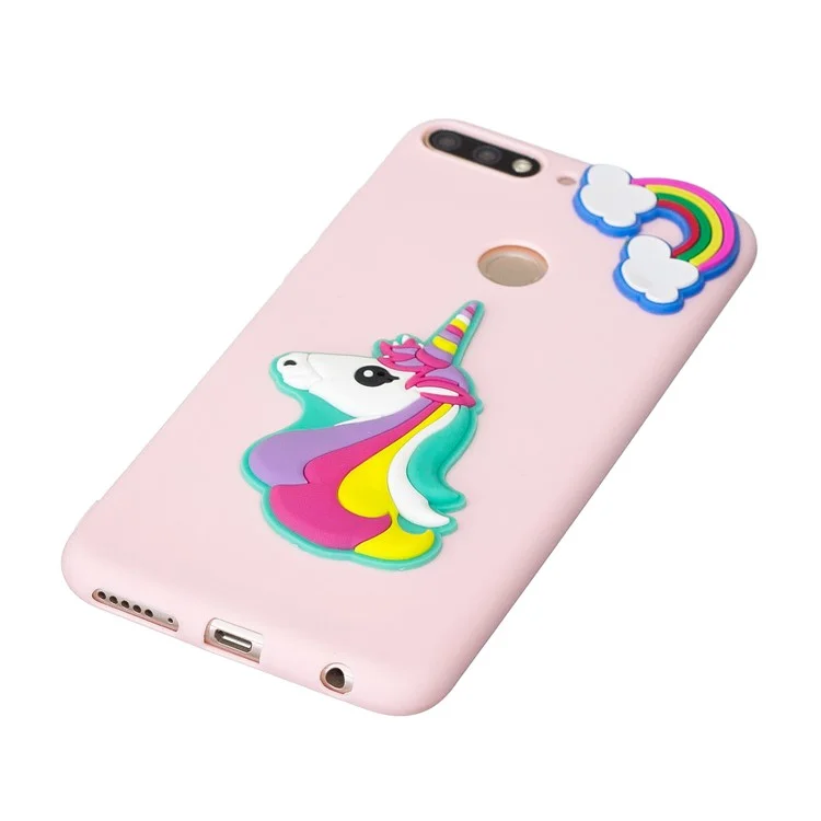 3D Cute Silicone Doll Pattern TPU Cell Phone Case for Huawei Honor 7C/Enjoy 8 - Unicorn and Rainbow Pink Background