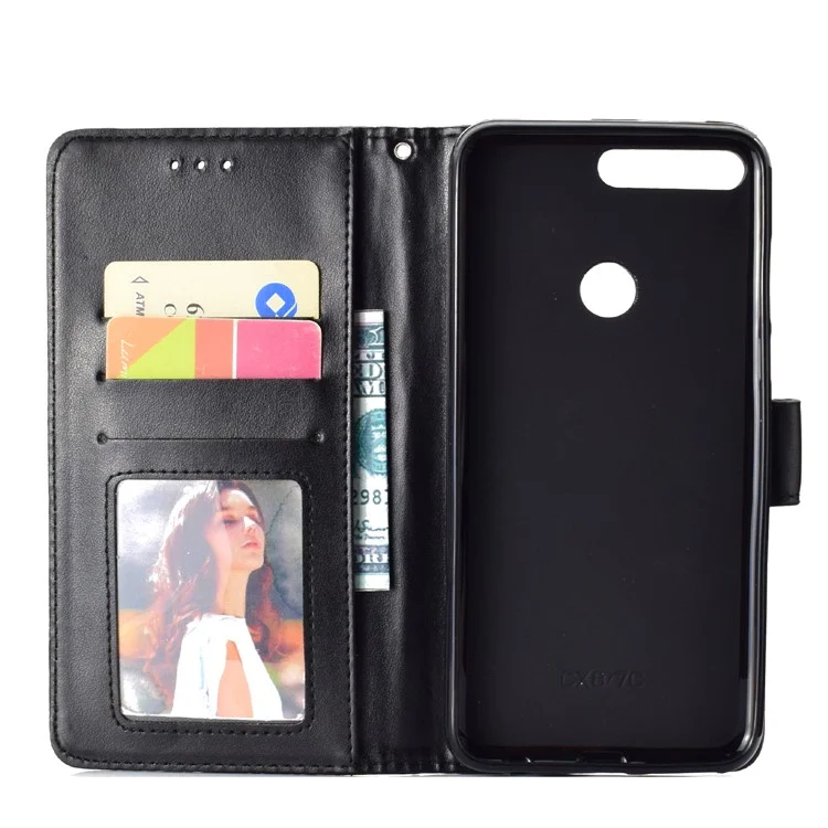 Imprint Mandala Pattern PU Leather Mobile Phone Shell for Huawei Honor 7C / Enjoy 8 - Black