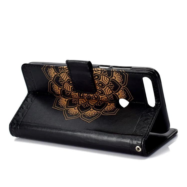Imprint Mandala Pattern PU Leather Mobile Phone Shell for Huawei Honor 7C / Enjoy 8 - Black