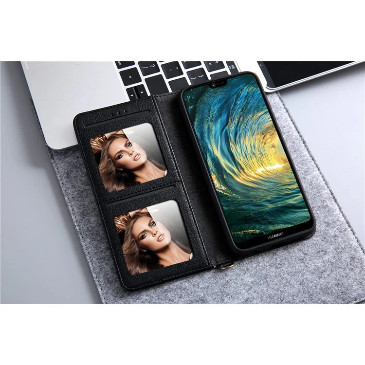 CMAI2 PU Leather Card Slots Flip Case with Stand for Huawei P20 - Black