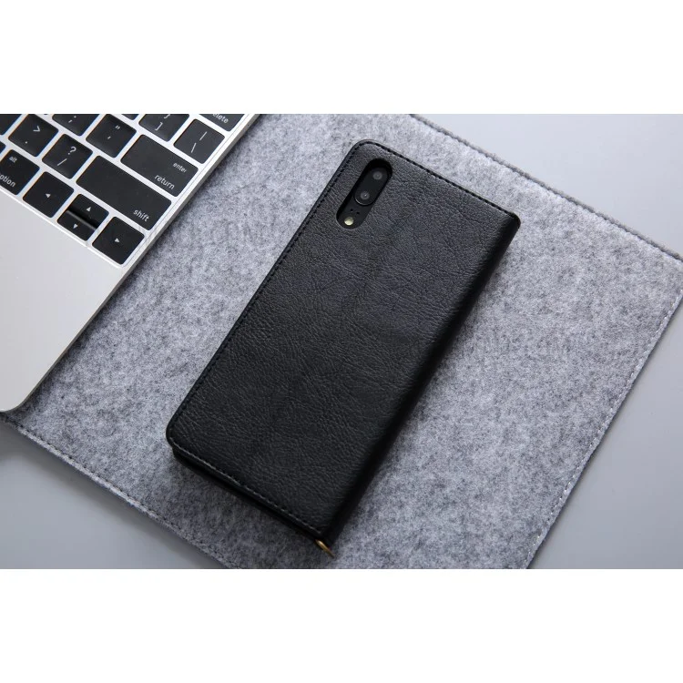 CMAI2 PU Leather Card Slots Flip Case with Stand for Huawei P20 - Black