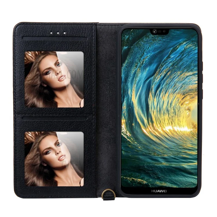 CMAI2 PU Leather Card Slots Flip Case with Stand for Huawei P20 - Black