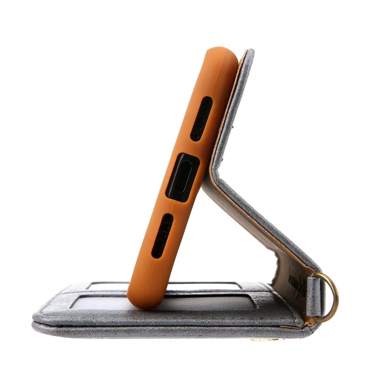 Capa Protetora de Couro PU com Suporte e Slots para Cartões para Huawei P20 - Cinza