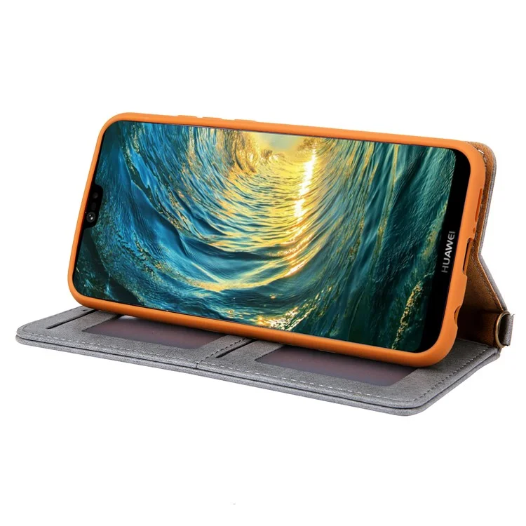 Capa Protetora de Couro PU com Suporte e Slots para Cartões para Huawei P20 - Cinza