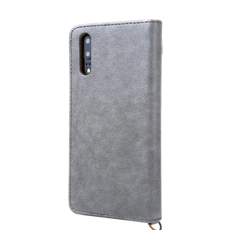Capa Protetora de Couro PU com Suporte e Slots para Cartões para Huawei P20 - Cinza