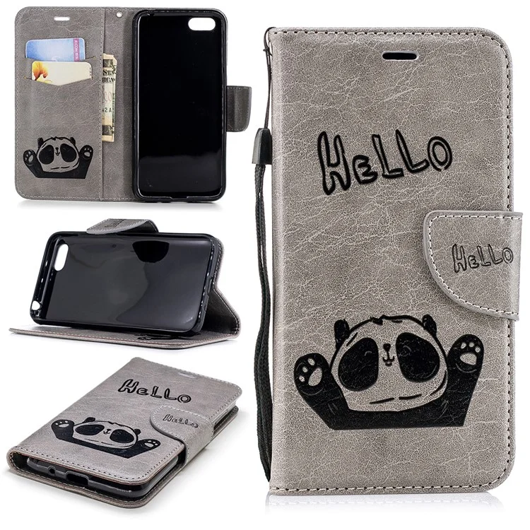 Imprinted Hello Panda Wallet Leather Stand Case for Huawei Y5 (2018) - Grey