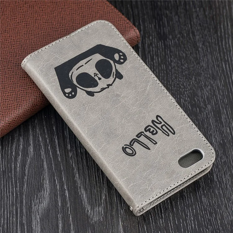 Imprinted Hello Panda Wallet Leather Stand Case for Huawei Y5 (2018) - Grey