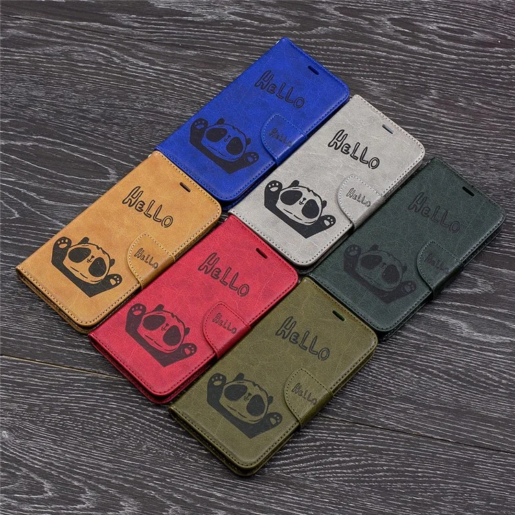 Imprinted Hello Panda Wallet Leather Stand Case for Huawei Y5 (2018) - Grey