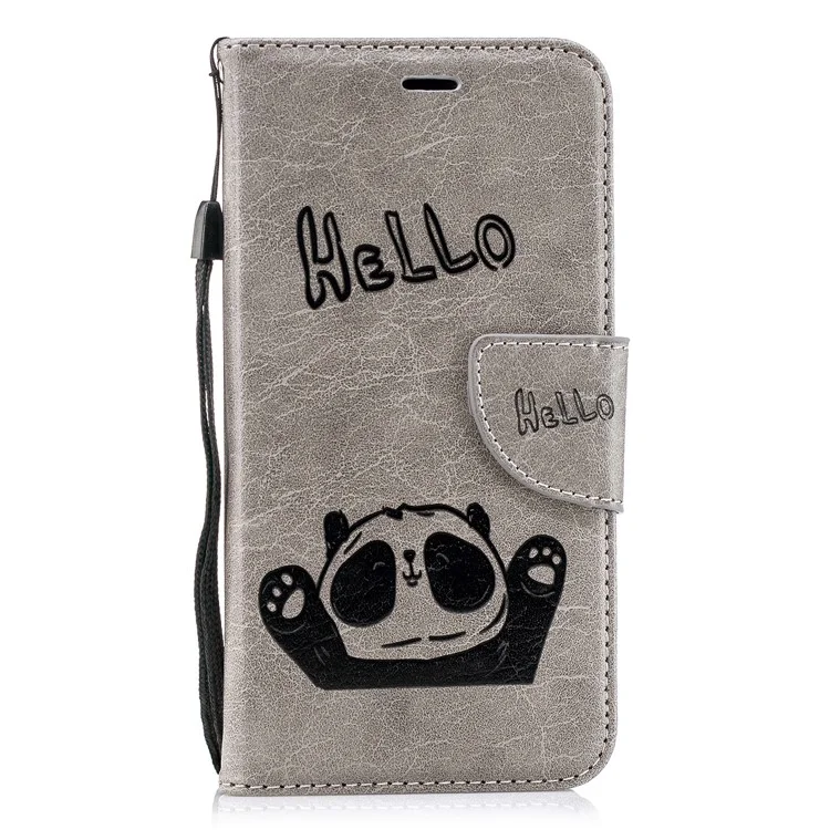 Imprinted Hello Panda Wallet Leather Stand Case for Huawei Y5 (2018) - Grey